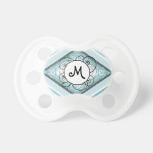 Ice Blue Modern-Retro Stripe Diamond with Monogram Pacifiers
