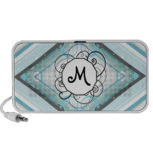Ice Blue Modern-Retro Stripe Diamond with Monogram Mp3 Speaker