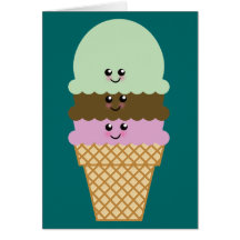 Ice Cream Cone Kawaii Art Greeting Cards