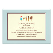 Ice Cream Kids Birthday Party Invitations