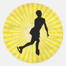 Ice Skater; yellow Round Stickers