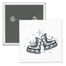 ice skates and snowflakes graphic pinback button
