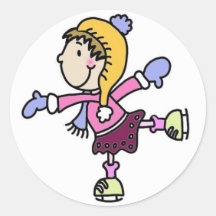 Ice Skating Girl Round Sticker