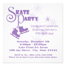 Ice Skating Party Purple Invitations