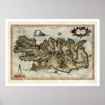 Iceland Map by Mercator Map 1595 Posters