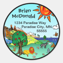 Idyllic Children's Landscape -- Paradise Binder Round Sticker