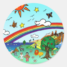 Idyllic Children's Landscape -- Paradise Binder Round Sticker