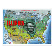 Illinois USA Map Postcard