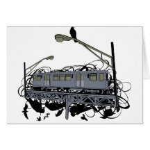 Illustrated El Train & Crows Greeting Cards