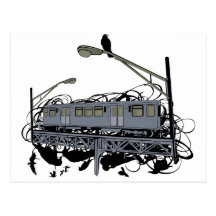 Illustrated El Train & Crows Postcard