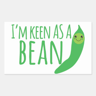 as keen as a bean with cute kawaii beanie rectangular sticker