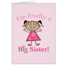 I'm Finally a Big Sister Ethnic Stick Figure Girl Greeting Card