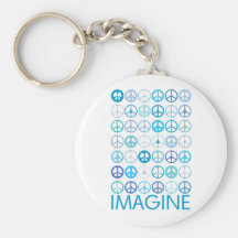 IMAGINE - Blue International Peace Signs Keychain