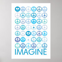 IMAGINE - Blue International Peace Signs Poster