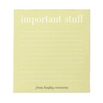 Important stuff ecru lined memo pad notepads