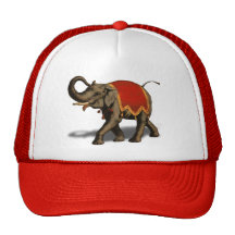 Indian Elephant w/Red Cloth Mesh Hat