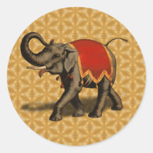 Indian Elephant w/Red Cloth Round Stickers
