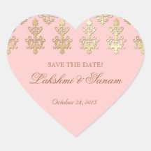 Indian Save Date Wedding Sticker Pink Heart