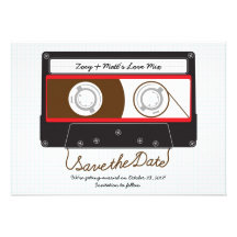 Indie Mixtape Wedding (Black / Red) Save the Date Invites