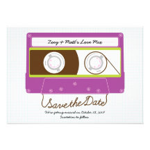 Indie Mixtape Wedding (Purple/Lime) Save the Date Announcements