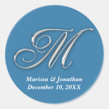 Initial M blue monogram custom name favour seal Stickers