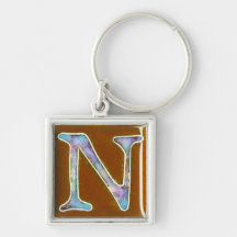 initial N keychain, cloisonne boulder opal