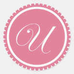 Initial U princess pink monogram seal party favour Round Sticker