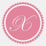 Initial X princess pink monogram seal party favour Round Stickers