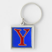 initial Y keychain, cloisonne, red and blue