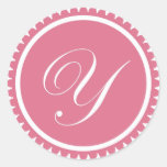 Initial Y princess pink monogram seal party favour Round Stickers