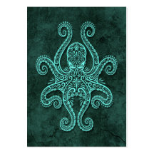 Intricate Blue Stone Octopus Business Cards