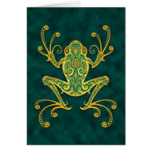 Intricate Golden Blue Tree Frog Cards