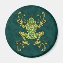 Intricate Golden Blue Tree Frog Fridge Magnet