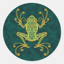Intricate Golden Blue Tree Frog Stickers