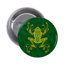 Intricate Golden Green Tree Frog Button