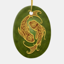 Intricate Green Tribal Pisces Christmas Ornament