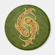 Intricate Green Tribal Pisces Fridge Magnet