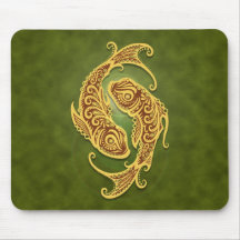 Intricate Green Tribal Pisces Mouse Pads