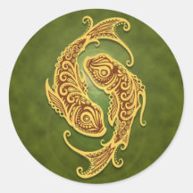 Intricate Green Tribal Pisces Stickers