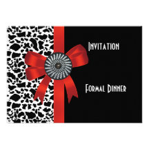 Invitation Animal Print Black White Red Bow