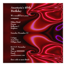 Invitation Birthday Abstract Faux Silk Red Purple 