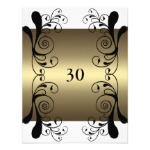 Invitation Birthday Gold White & Black Floral Glam