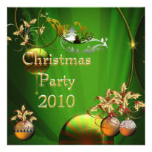 Invitation Christmas Party Gold Xmas Green