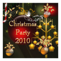 Invitation Christmas Party Gold Xmas Red