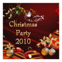 Invitation Christmas Party Gold Xmas Red