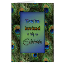 INVITATION - MULTI-PURPOSE - PEACOCK FEATHERS GREETING CARDS
