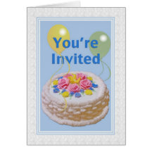 Invitation, Party, Birthday, Cake, Balloons Card