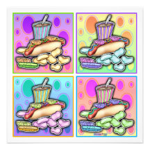 Invitation - Pop Art Hot Dog with Chips and a Drin
