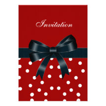 Invitation Red White Spots Black Bows