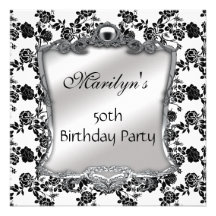 Invite Elegant 50th Birthday Silver Black White Fl